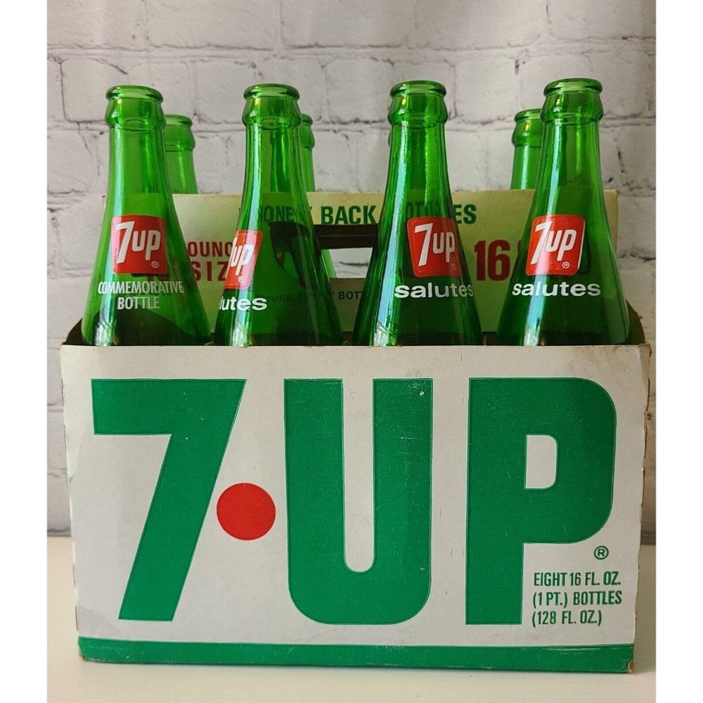Vintage Notre Dame Football 1973 National Champions 7UP Bottles and Box Set of 8